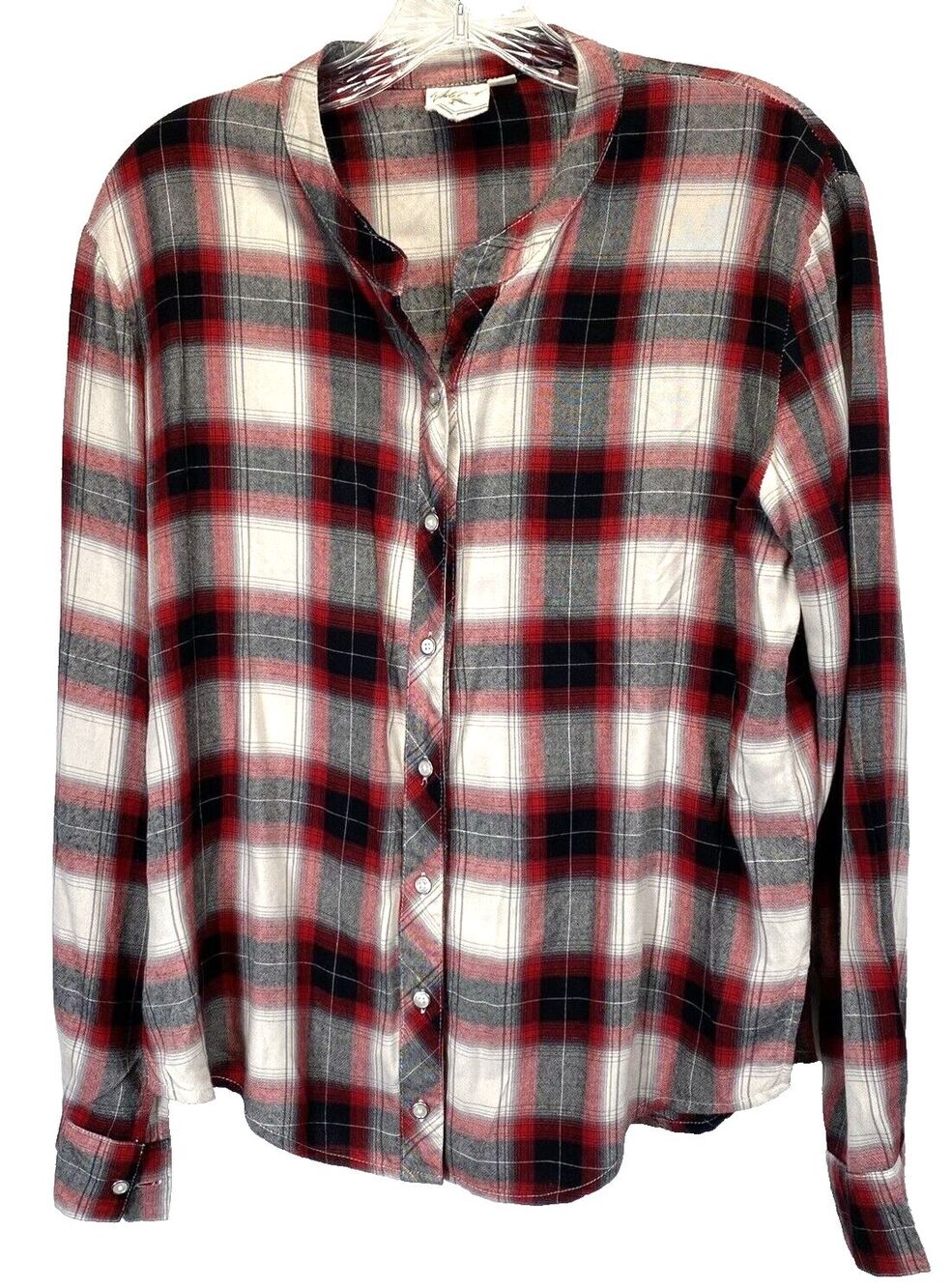 White Crow Womens Size Small Plaid Soft Flannel Collarless Long Sleeve Top